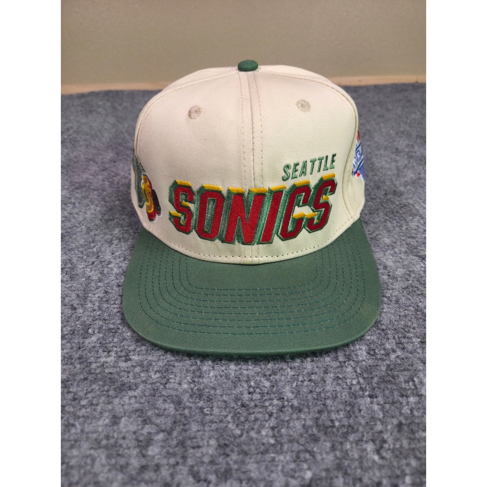 Seattle SuperSonics Snapback Hat OSFA Mitchell & Ness NBA Draft Cream Green